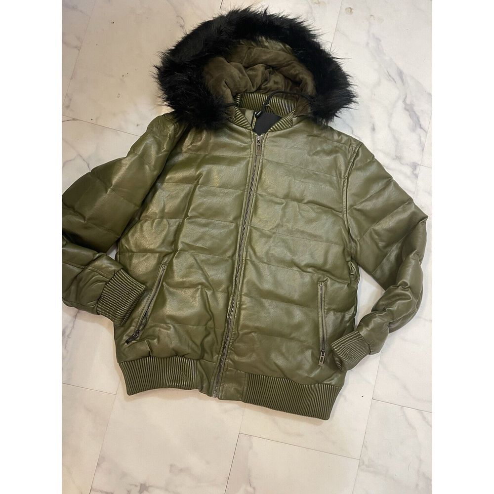 Men's Olive Green Jacket Robert Phillipe Jacket Removeable Fur Hood